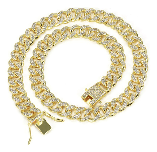 Cadena Cubana Llena De Diamantes Collar Estilo Hip Hop