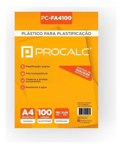 Plastico Plastificacao Polaseal 0.05 A4 100un - Procalc