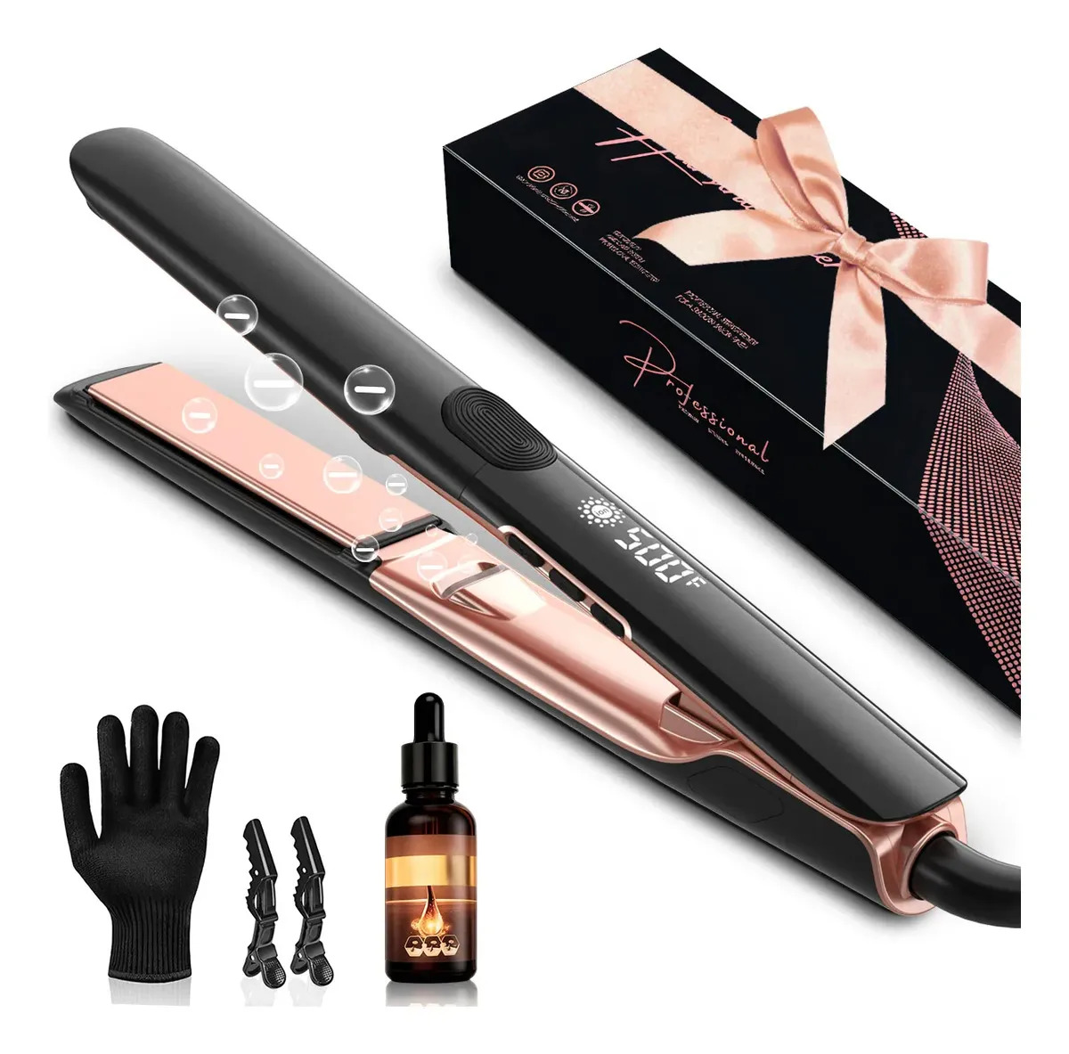 Plancha De Cabello Profesional 500f Alta Temperatura Iones Negativo, Buyio Planchas Para Cabello Y Rizador 2 En 1, Plancha Iónica De Cerámica De Titanio, Doble Voltaje, Menos Frizz