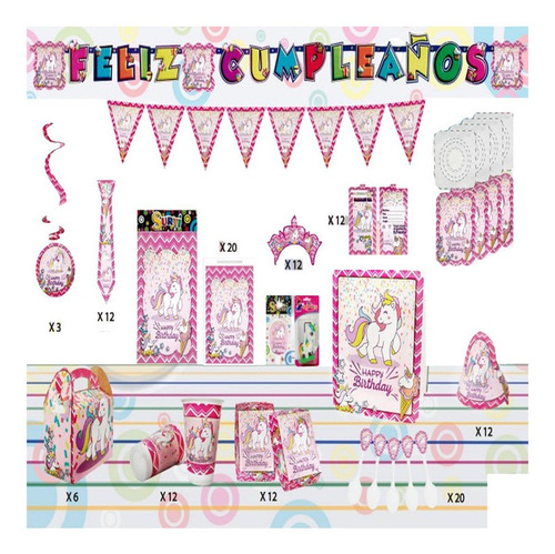 Decoración Infantil Fiesta Niñas Unicornio Set X12