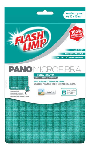 Pano Microfibra Para Moveis Flash Limp Flp6728  Não Risca Cor Verde