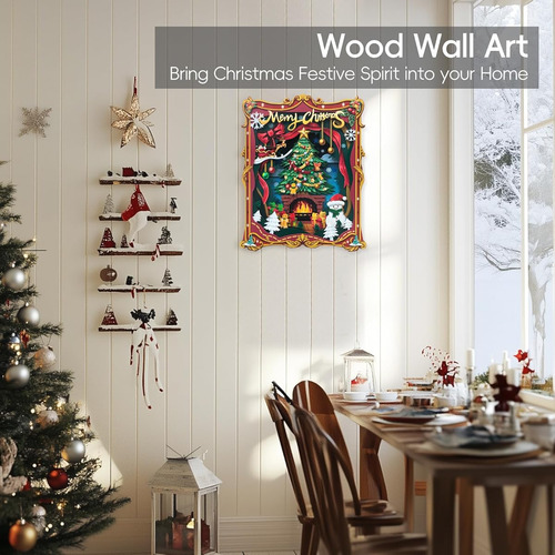 Cuadro Navideño 3d, Decorativo Enmarcado Para Colgar Red Rojo