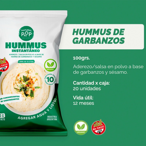 Hummus Instantaneo Natural Pop Libre De Gluten Sin Tacc X12
