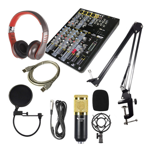 Combo Radio Mixer + Microfono + Soporte + Antipop +auricular