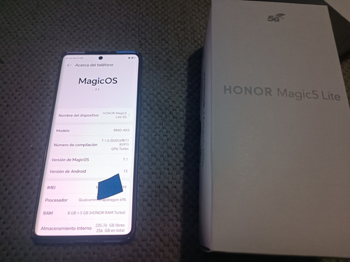 Cel Honor Magic 5 Lite 5g 256 Gb Plata 8 Gb Plateado (Usado)