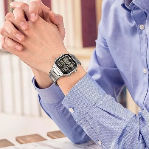 Relógio Casio Masculino Word Time Prata Quadrado Prateado