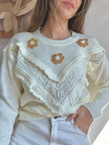 Hermoso Sweater Lana Angorina Volados Tendencia Invierno