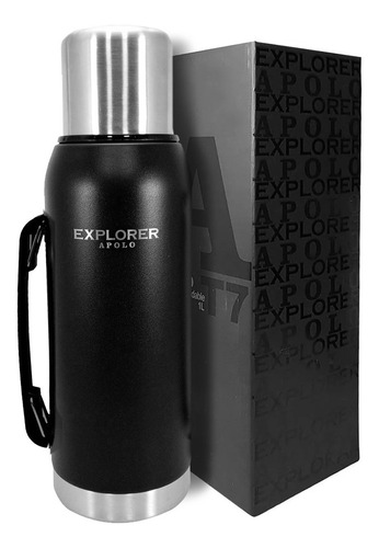 Termo Acero Inoxidable Explorer 1 Litro Manija 24hs Color Negro