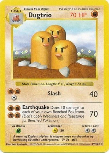 Dugtrio 19/102 Raro (shadowless) Pokemon Tcg