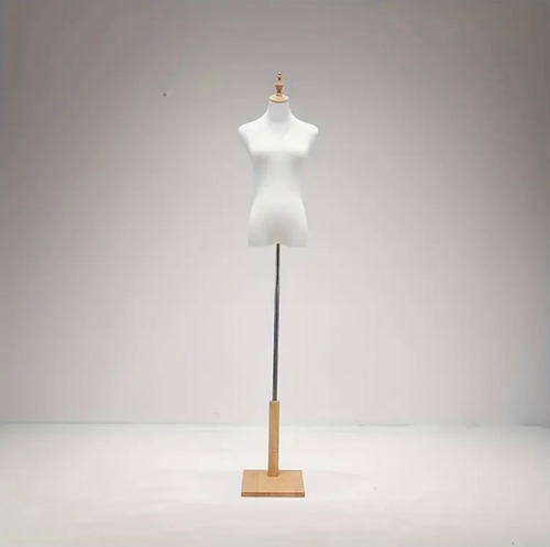 Maniquí De Mujer Blanco Base De Madera Torso Femenino Busto Blanco
