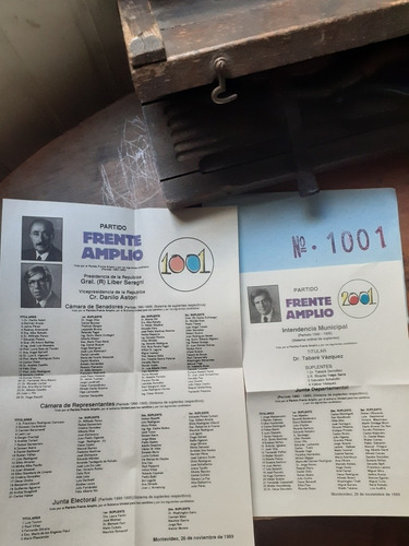 Elecciones Nacionales 1989 Frente Amplio Lista 1001 (Usado)