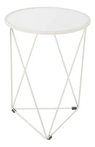 Mesa De Acero Triangular Con Espejo Redondo, Blanca 18 X 24