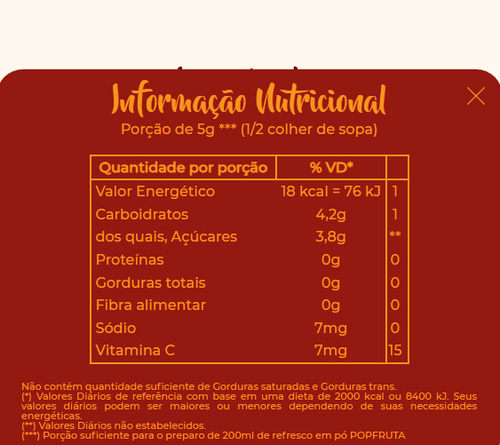 Suco De Guaraná Em Pó Cx Com 20 Unidades 25g Cada Pop Fruta