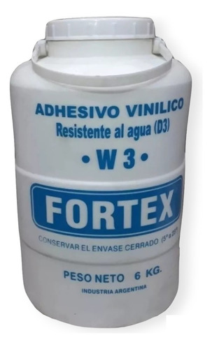 Cola Adhesiva Vinilica W3 Resistente Al Agua  - 6kg - Fortex