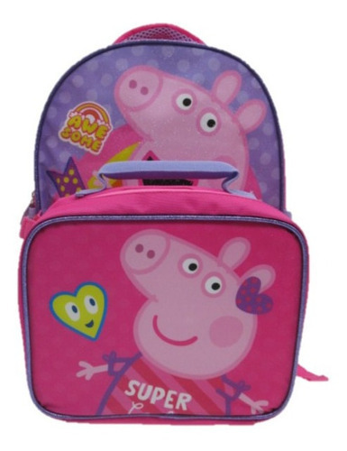Mochila Peppa Pig Con Lonchera Escolar - Intek Color Rosa Diseño de la tela Estampa Peppa