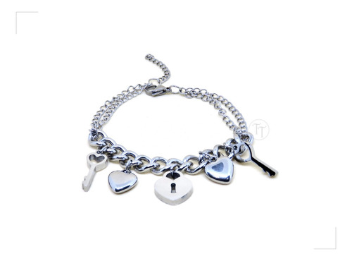 Pulsera Charms Corazón Llave Titanio 18k By Thi Tur®