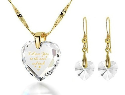 Juego De Joyas Heart Cz I Love You To The Moon And Back