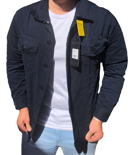 Imagem 2 de 5 de Jaqueta Sarja Azul Escuro Tinturada Masculina Slim Fit