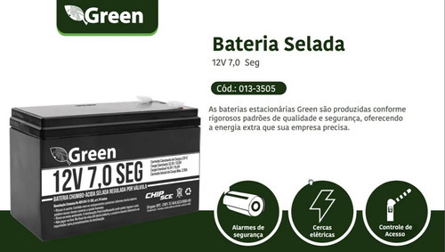 Bateria Selada 12v 7,0 Seg Recarregavel Green Chip Sce