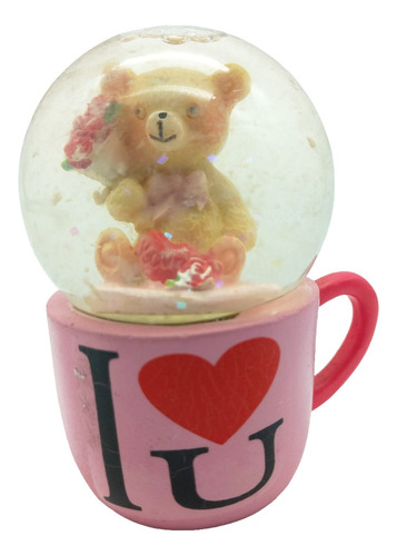 Adorno Oso Bola De Nieve Con Gliter Mini Taza Rosa 14455