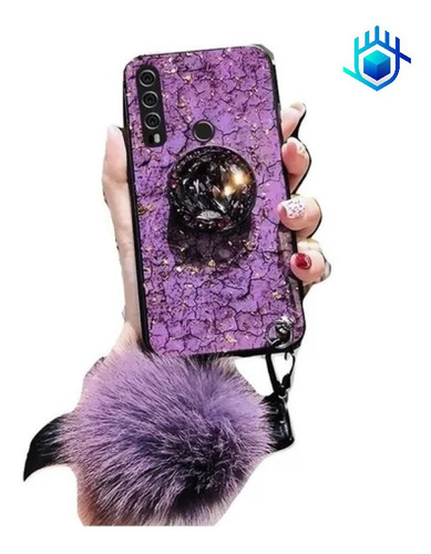 Imagen 6 de 10 de Funda Compatible Con Moto Marmol Pompon Correa Colgante Dama