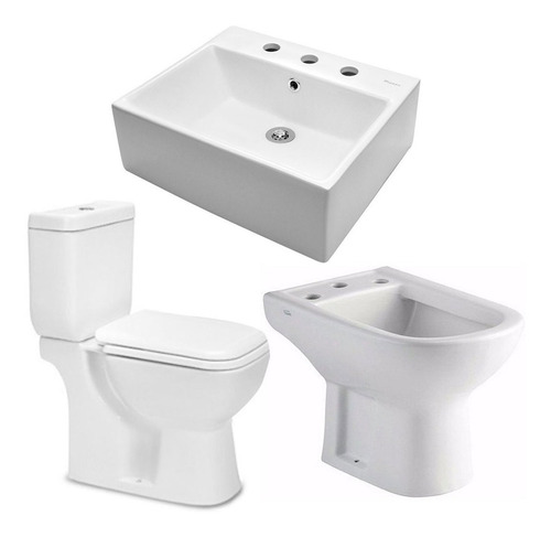 Combo Baño Inodoro Largo Piazza Dep Dual + Bidet + Bacha