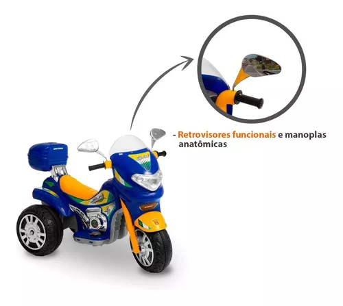 Moto Eletrica Infantil Biemme Sprint Turbo 12V Capacete Azul na