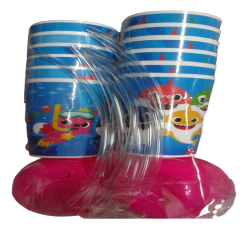 Sorpresas Fiesta Vaso Pitillo Baby Shark X12