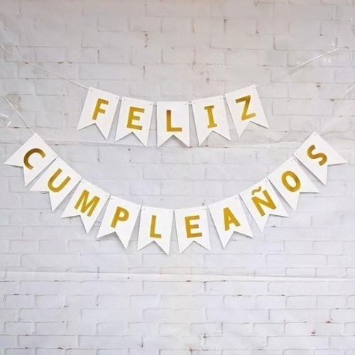 Banderin Blanco Letras Doradas Feliz Cumpleaños Cotillon Dec