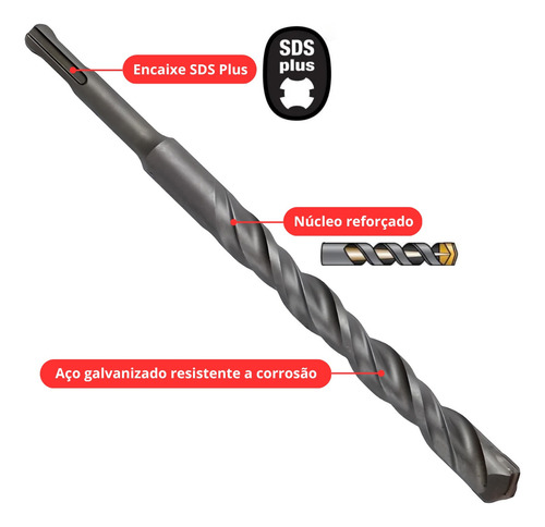 Broca Vídea Fura Parede Concreto 10mm X 160mm Sds Plus 05 Un
