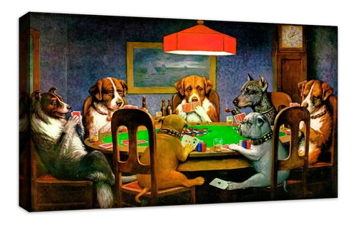 Cuadro Perro Jugando Poker Cassius Marcellus 120x160 Color Natural Armazón Natural