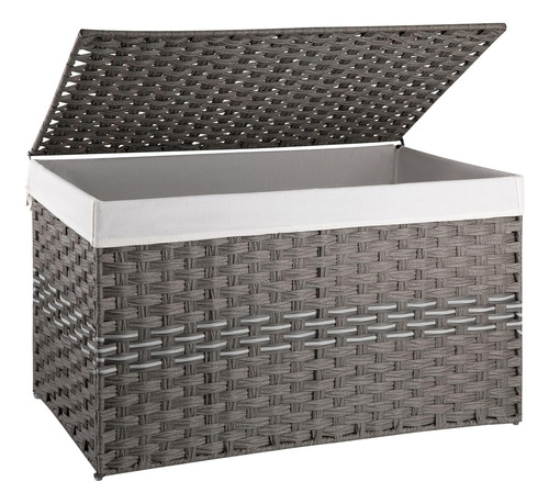Cesta Plegable Grande De Mimbre Con Tapa Y Bolsa Gris