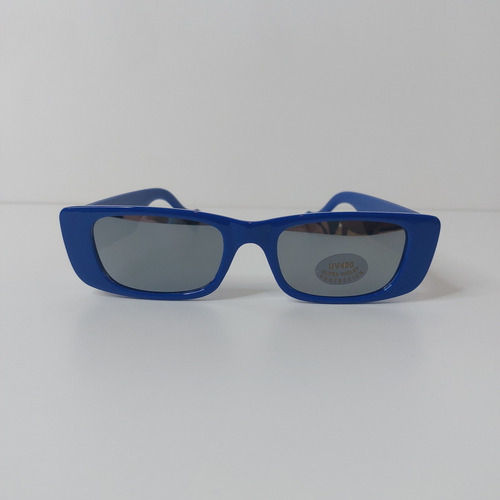 Anteojos De Sol Importados Rectángulo Negro Lentes Retro Lente Foto Varilla Marco Armazón Azul