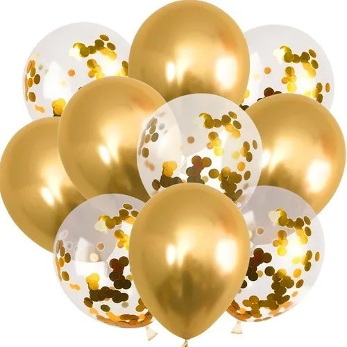 Kit C/10 Balão Bexiga Dourado Cristal Confete Arranjo Fest