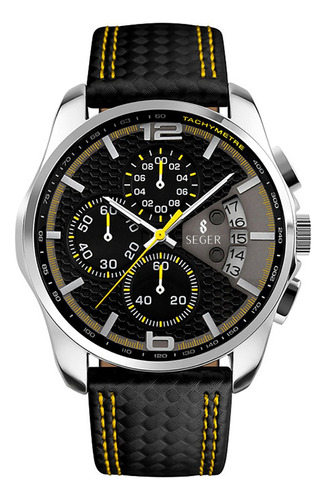 Reloj Hombre Seger 9106 Original Eeuu Elegante Sport Lujoso Color de la malla Negro/Amarillo