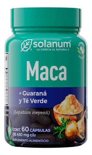 Solanum - Maca, Guaraná y Té Verde, 60 Cápsulas 450mg Sin Sabor