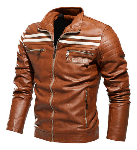 Chamarra De Moto For Hombre, Chamarra De Piel Polar A Rayas