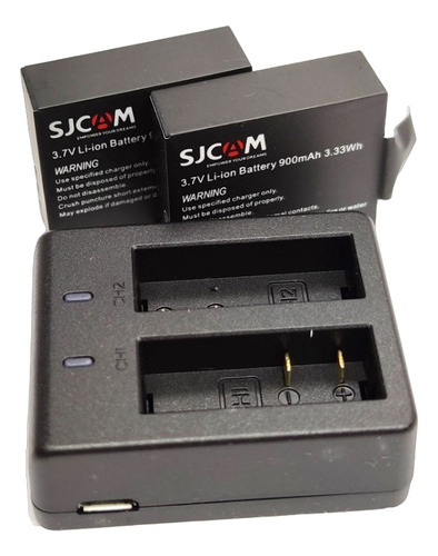 Carregador + 2 Bateria Pra Sjcam Sj4000 Sj5000 Sj9000 Sj8000