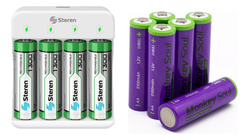 Cargador Steren + 10 Baterias Aa