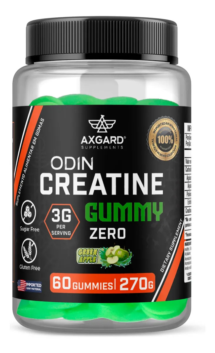 Creatina Gummy Zero Açúcar - 60 gomas - Sabor Maçã Verde - Axgard Supplements