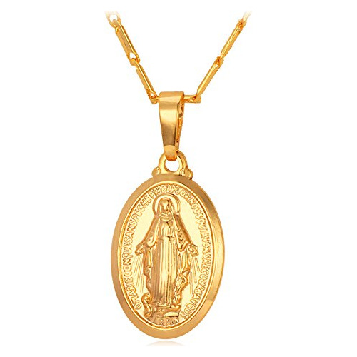 Collar De Cadena Virgen María 22 Mujeres 18k Chapado O...