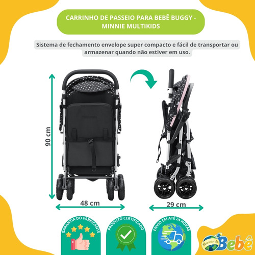 Carrinho de Passeio P/Bebê Tipo Berço Buggy Minnie Multikids