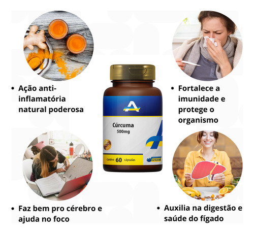 Cúrcuma 500mg 60 Cápsulas - Previne Envelhecimento Precoce
