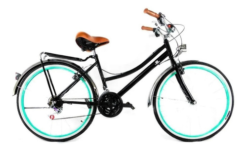 Bicicleta de paseo My Bike Mx Retro Vintage R28 18v frenos v-brakes cambios NHL color negro con pie de apoyo