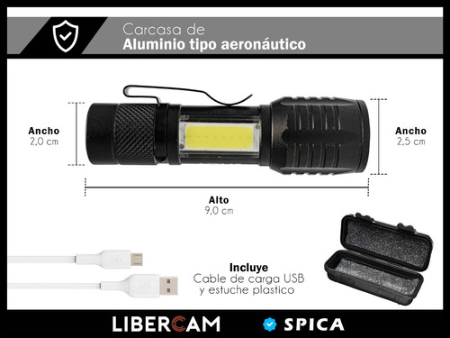 Imagen 4 de 10 de Linterna Táctica 1500 Lúm 18650led Cree Xml