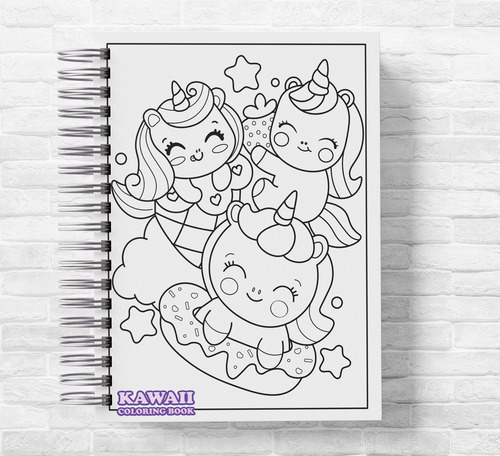 Libro Colorear Kawaii + Stickers + Chapita Regalo