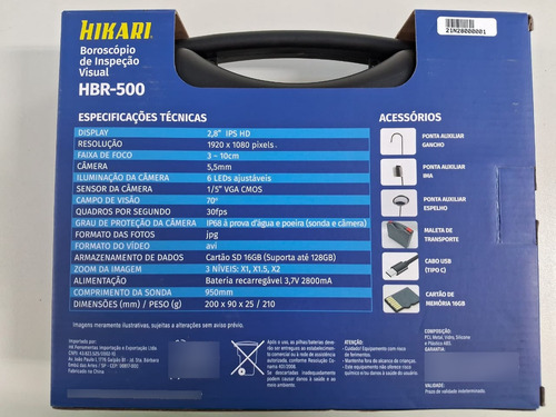 Boroscópio Sonda 2 Metros Câmera Inspeção Automotiva Hikari