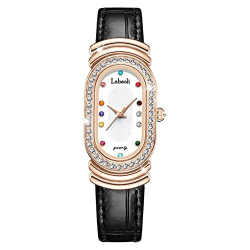 Reloj Mujer Diamantes Analógico Cuero Impermeable