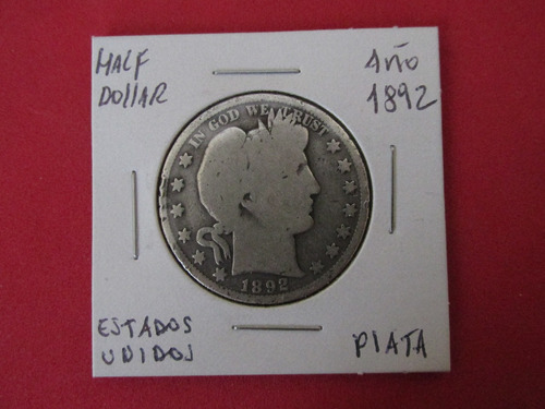 Moneda Estados Unidos Half Dollar Año 1892 De Plata Barber
