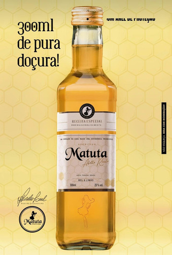 Cachaça Matuta Mel E Limão 300 Ml Abelha Rainha Pequena Mini